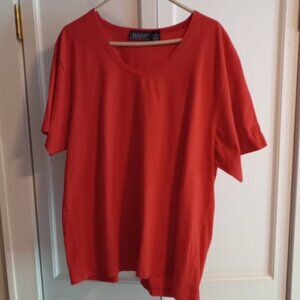 Women's Short Sleeve Red V-Neck Tee 2X 100% Cotton Allison Brittney Brand Plus